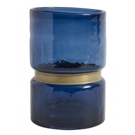 nordal ring vase verre bleu bande doree 8937