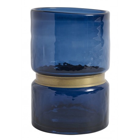 nordal ring vase verre bleu bande doree 8937