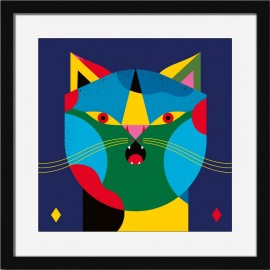 Dessin chat graphique cadre carré noir Miho Selfie