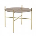 bloomingville lucca table basse ronde verre fume marron metal dore laiton 87306443