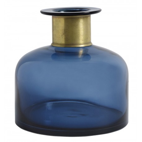 nordal vase bouteille verre bleu bande doree 8952