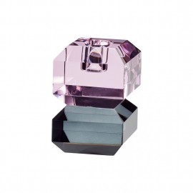 hubsch bougeoir design verre cristal cube rose gris 340701