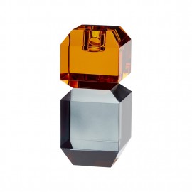 hubsch bougeoir verre cristal orange gris 340702