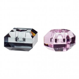 Bougeoir cube design verre cristal rose gris Hübsch set de 2