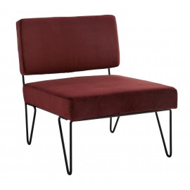 Fauteuil bas rétro velours rouge métal Madam Stoltz