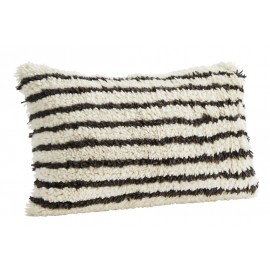 Housse de coussin rectangulaire en laine rayé noir blanc Madam Stoltz