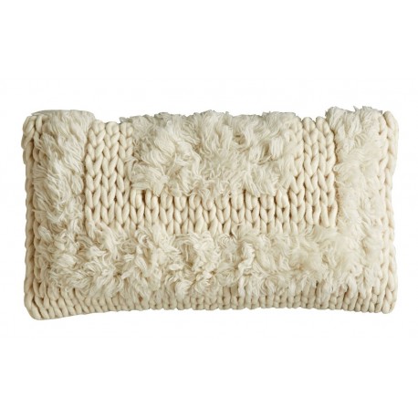 coussin rectangulaire laine grosse maille franges ecru bloomingville