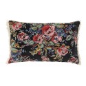 Housse de coussin rectangulaire velours fleuri franges Nordal