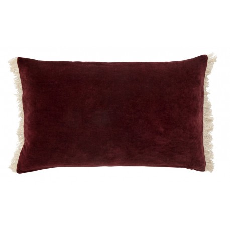 Housse de coussin velours rectangulaire rouge franges Nordal