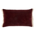 Housse de coussin velours rectangulaire rouge franges Nordal