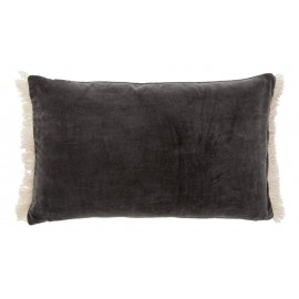 Housse de coussin rectangulaire velours gris franges Nordal