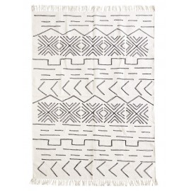 madam stoltz tapis coton blanc ecru motif etnique 120 x 180 cm