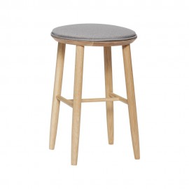 hubsch tabouret de bar rond bois chene coussin gris 880718