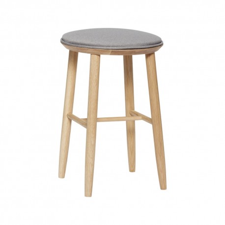 Tabouret de bar rond bois chêne coussin gris Hübsch