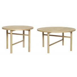 hubsch set de 2 tables basses rondes bois chene clair scandinaves 880805