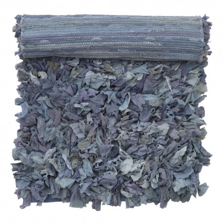 Petit tapis chutes de tissu recyclé Bungalow Denmark bleu