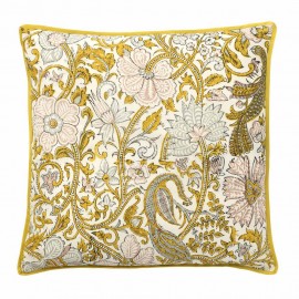 Housse de coussin carrée soie fleurie Bungalow Denmark Peacock jaune