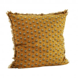 madam stoltz housse de coussin franges imprime jaune moutarde 50 x 50 cm