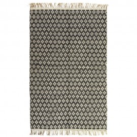 Tapis tissé style bohème rétro noir coton jute Madam Stoltz