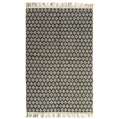 madam stoltz tapis tisse style retro chic noir coton jute 120 x 180 cm