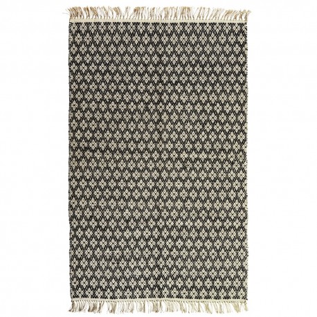 Tapis tissé style bohème rétro noir coton jute Madam Stoltz