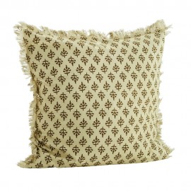 Housse coussin coton imprimé franges Madam Stoltz