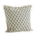 madam stoltz housse de coussin carre franges coton imprime motifs ecru