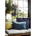 Housse de coussin rectangulaire pompons coton Madam Stoltz bleu