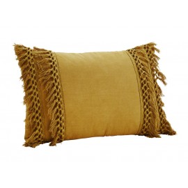 madam stoltz housse coussin rectangulaire coton franges jaune moutarde