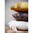 madam stoltz housse coussin rectangulaire coton franges jaune moutarde