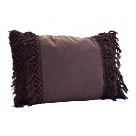 madam stoltz housse de coussin style boheme franges gris fonce