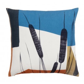 Housse de coussin motif végétal graphique bleu Nordal