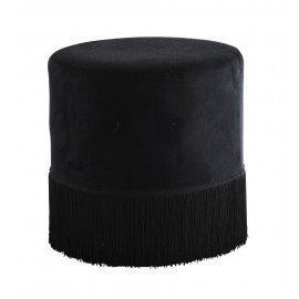 madam stoltz pouf rond velours noir franges style retro