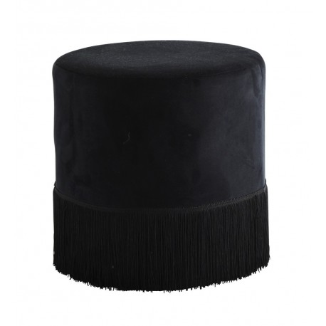 Pouf rond velours franges style rétro Madam Stoltz noir