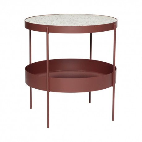 hubsch table basse ronde metal rouge terrazzo blanc 990814