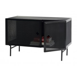 hubsch meuble bas de rangement metal noir perfore style industriel