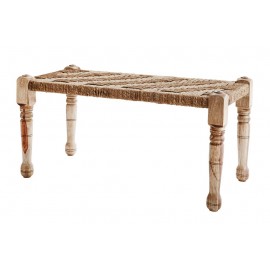 Banc indien bois manguier pied sculpté jute tressé Madam Stoltz