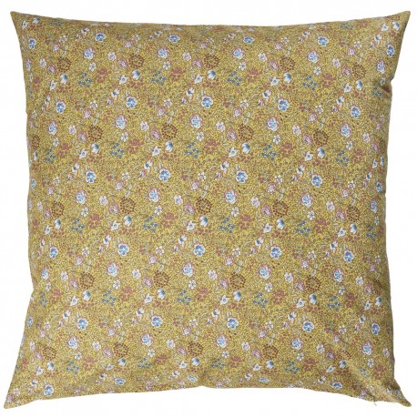 ib laursen housse de coussin coton fleurie jaune 60 x 60 cm