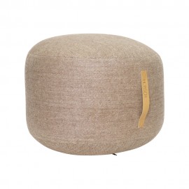 Pouf rond laine chevrons poignée cuir Hübsch marron