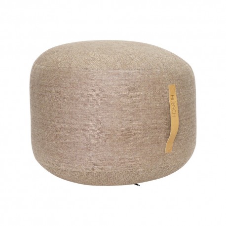 Pouf rond laine chevrons poignée cuir Hübsch marron