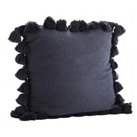 Grande housse de coussin carrée coton bleu pompons Madam Stoltz