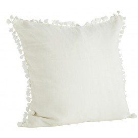 Grande housse de coussin carrée lin lavé pompons Madam Stoltz blanc