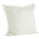 Grande housse de coussin carrée lin lavé blanc pompons Madam Stoltz