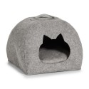 cabane pour chat niche feutre gris coussin 14376