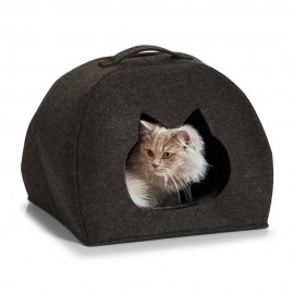 Panier pour chat cabane feutre gris foncé