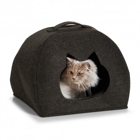 panier pour chat cabane feutre gris fonce 14377