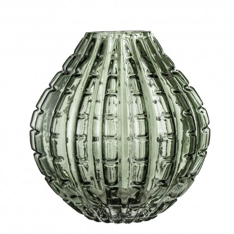 Vase style vintage verre taillé vert Bloomingville