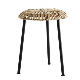 Madam Stoltz Hocker aus schwarzem Metallgeflecht aus Rattan