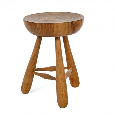 Tabouret bois sculpté artisanal Pols Potten Lait