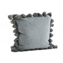 madam stoltz housse de coussin carree pompons coton gris 65 x 65 cm